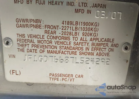 2007 Subaru Impreza Wrx Sti z USA, uszkodzony, nr VIN JF1GD76687L524292